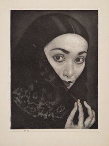 Dam med en sjal, pub. 1926. av Laura Knight