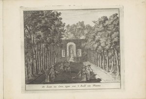 Aveny och staty av Ceres i trädgårdarna i Paleis Het Loo Laan efter Ceres, mittemot statyn av Phaunus (titel på objekt) Neerlands Veldpracht, Or 