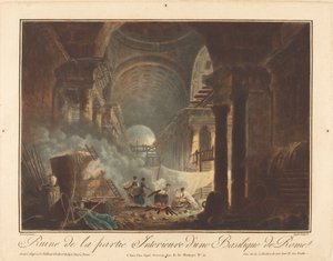 Ruin av den inre delen av en basilika i Rom av Laurent Guyot after Hubert Robert