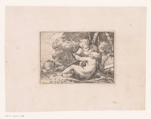 Bacchanal med berusad putti av Laurent de La Hire