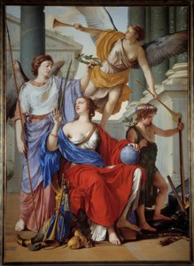 Allegori över regenten Anne av Österrike (1601-1666) Regenten är omgiven av en allegori om namnbyte och fred. Sammanhanget är att under trettioåriga kriget fick Frankrike fred från segern, allegori över Westfalenfördraget 1648. Målning av