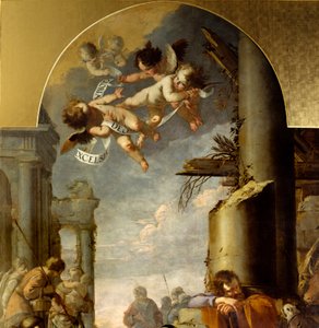 Tillbedjan av herdarna Detalj som representerar änglarna. Målning av Laurent de la Hyre (Laurent de la Hire av Laurent de la Hyre