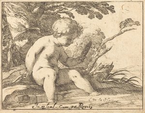 Cupid tittar i en spegel av Laurent de la Hyre