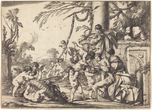 Heliga familjen med Putti av Laurent de la Hyre