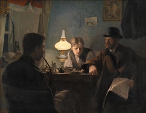 Ett besök i skomakarens butik, 1885. av Laurits Andersen Ring