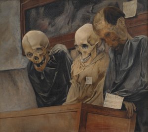 Tre dödskallar från Catacombe dei Cappuccini i Palermo, 1894.