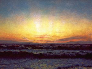 Nordsjön i stormigt väder. Efter solnedgång. Højen av Laurits Regner Tuxen