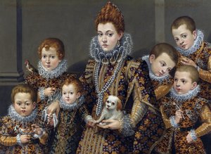 Porträtt av Bianca degli Utili Maselli med sina sex barn, ca. 1605 (Olja på duk)