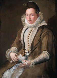 Porträtt av en dam med en hund av Lavinia Fontana