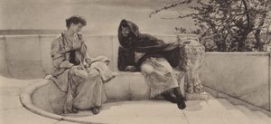 Den gamla historien (fotogravyr) av Lawrence (after) Alma Tadema