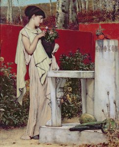 Frau mit einer Vase voller Blumen