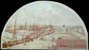 Den stora översvämningen i Chicago 1849 (olja på duk)