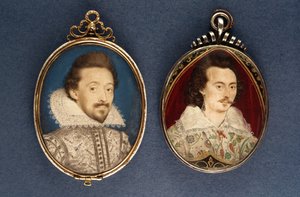Till vänster: Porträtt av en ung man av Lawrence Hilliard, ca 1620. Till höger: Porträtt av en ung man av Nicholas Hilliard (1547-1619), ca 1585
