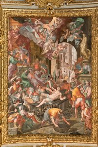 Genua, Duomo (St Lawrence-katedralen), inuti, prästhusets valv: "The Martyrdom of St Lawrence"