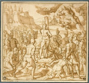 Studie för Saint James Saving an Innocent from the Flames av Lazzaro Tavarone