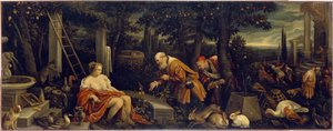 Susanna och de äldre. Målning av Leandro Bassano (1557-1622), olja på duk, cirka 1580. Italiensk konst (Venedig)