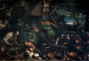 The Forge of Vulcan (olja på duk) av Leandro da Ponte Bassano