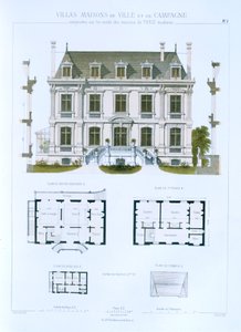 Ritning från "Town and Country Houses Based on the Modern Houses of Paris", ca 1864. av Leblanc
