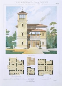 Design från "stads- och lanthus baserade på de moderna husen i Paris", c.1864 av Leblanc
