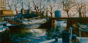 Grosvenor Dock, 2001 (olja på papper) Båt förtöjd i Thames Dock av Lee Campbell