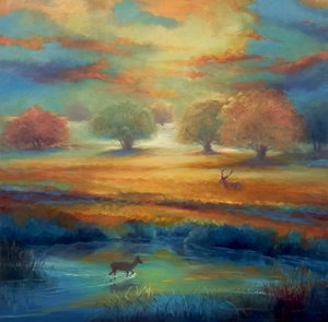Richmond Park, grönt och guld, 2021 av Lee Campbell