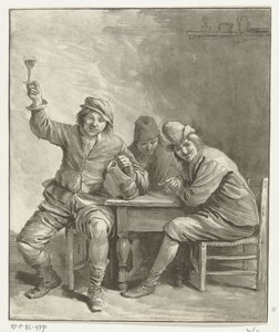 Tre män som röker och dricker vid bordet av Leendert Brasser (signed by artist)
