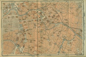 Karta över Berlin Center, från en reseguide Baedekers nordöstra Tyskland, 1892 av Leipzig Wagner and Debes