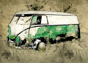 Konstnärlig grön buss