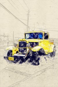 Klassisk gul pickup av Lembayung senja studio [Vintage Poster]