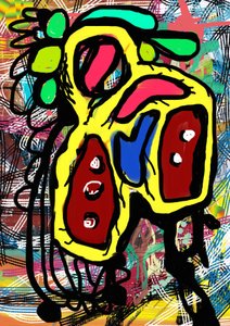Färgglad graffitifigur av Lembayung senja studio [Vintage Poster]