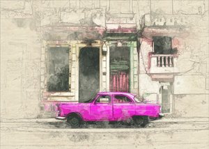 Rosa vintage-spårvagn av Lembayung senja studio [Vintage Poster]