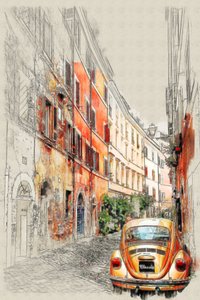 Skiss av Vintage Car City av Lembayung senja studio [Vintage Poster]