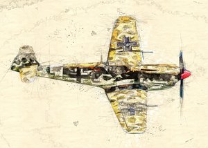 Skiss av ett gammalt stridsflygplan av Lembayung senja studio [Vintage Poster]