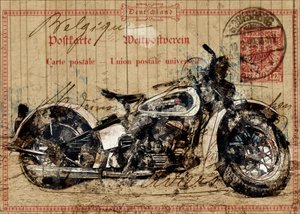 Vintage-vykort med motorcykelmotiv av Lembayung senja studio [Vintage Poster]
