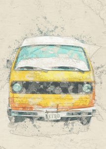 Gul retro-husbil av Lembayung senja studio [Vintage Poster]
