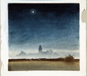 Månbelyst landskap, ca 1920 (träblock) av Leo Frank