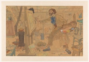 Studio av en modern målare (originaltitel på objekt) av Leo Gestel (signed by artist)