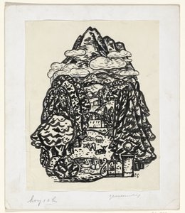 Berglandskap med träd och boskap av Leo Gestel (signed by artist)