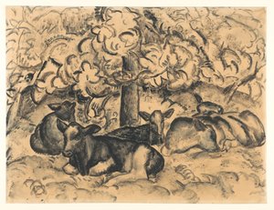 Fruktträdgård med kalvar av Leo Gestel (signed by artist)