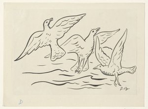 Tre fåglar på himlen över havet av Leo Gestel (signed by artist)