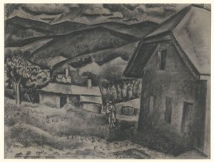 Landskap med en kvinna och ett barn framför ett hus av Leo Gestel (signed by artist)