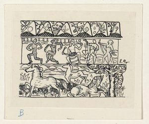 Hästar, dansande människor och masker av Leo Gestel (signed by artist)