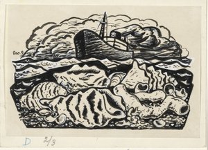 Ångfartyg till havs med snäckor på stranden av Leo Gestel (signed by artist)