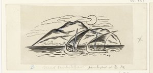Två segelfartyg framför en ö med berg av Leo Gestel (signed by artist)
