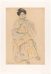 Sittande kvinna i japanska kläder av Leo Gestel (signed by artist)