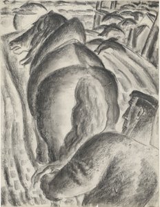 Bonde med plog och draghäst av Leo Gestel