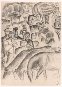 Betande kor, bönder och arbetare på marken av Leo Gestel
