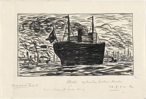 Fartyg går in i Londons hamn (titel på objekt) av Leo Gestel