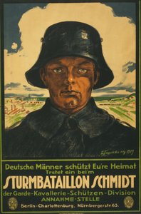 Överfallsbataljon Schmidt; Tyska män skakar ditt hemland! 1919 (färglitografi) av Leo Impekoven