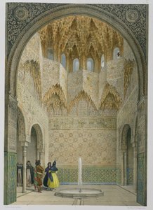 The Hall of the Abencerrages, Alhambra, Granada, 1853 (färgad litho)